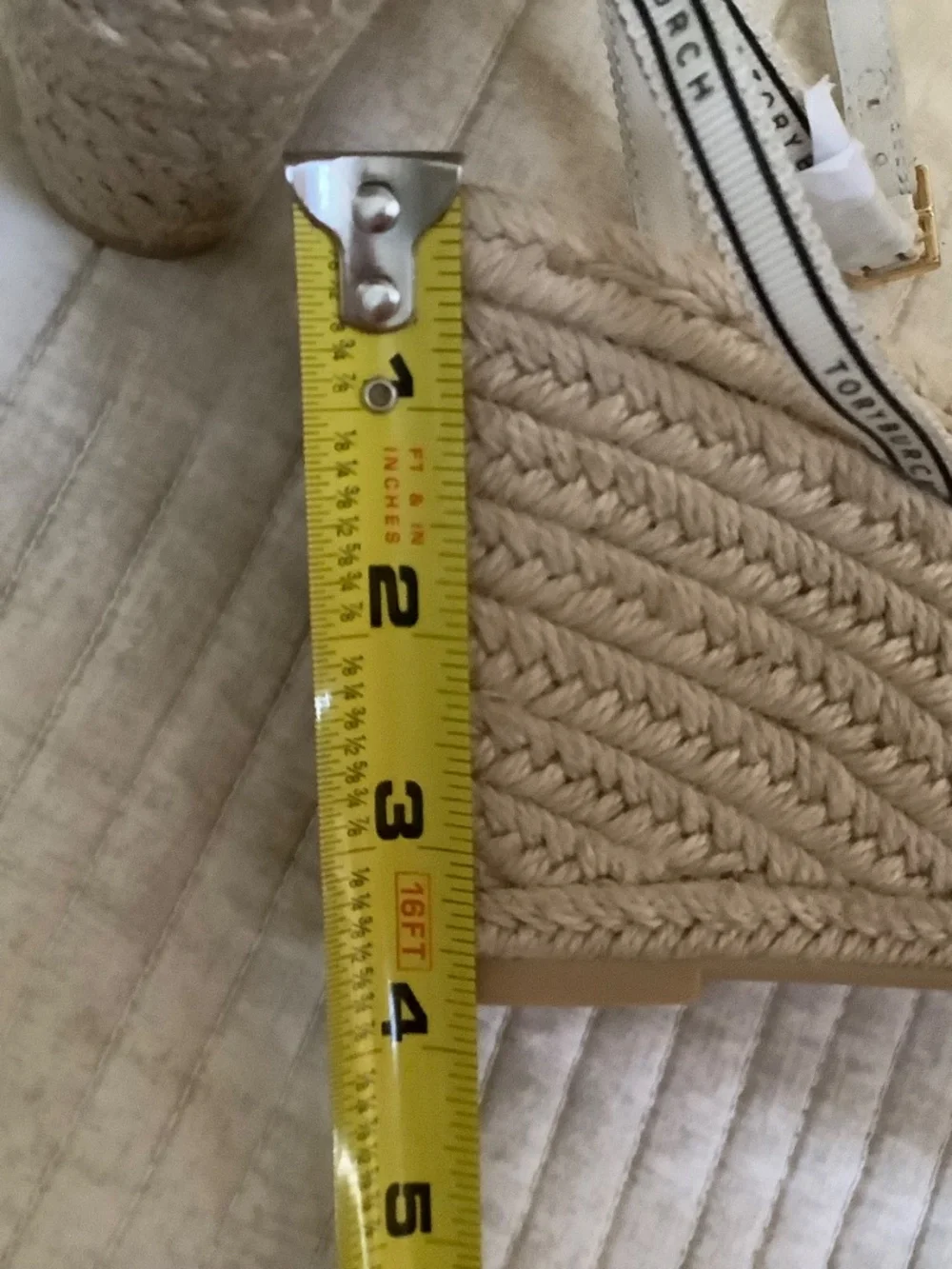 TORY BURCH Tory Ribbon Wedge Espadrille Cream/Black SZ 9.5 NWOT